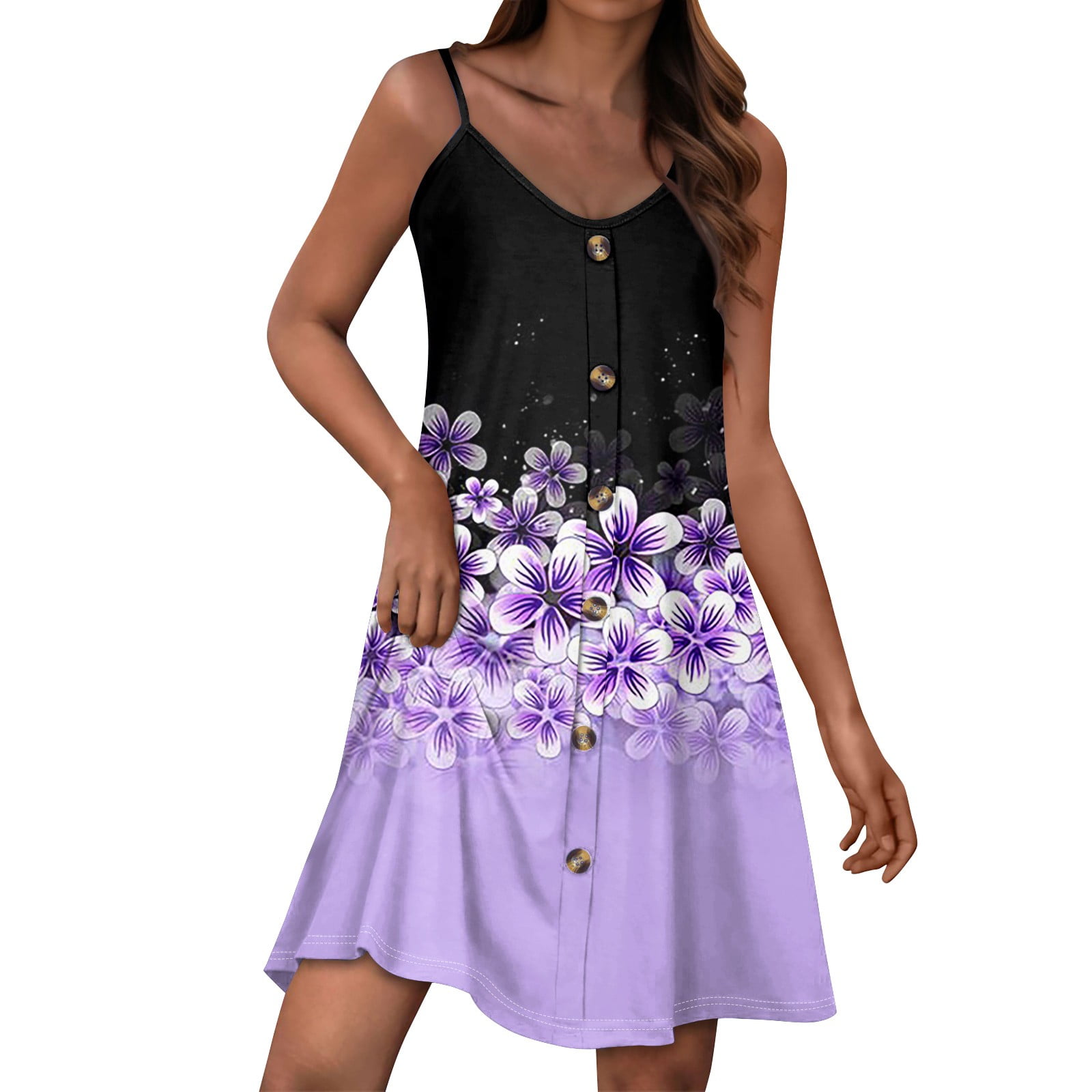 ALAZA Colorful Flower Floral Women's Summer Dress Sun Dress Sleeveless With Pockets S At Women's Clothing Store