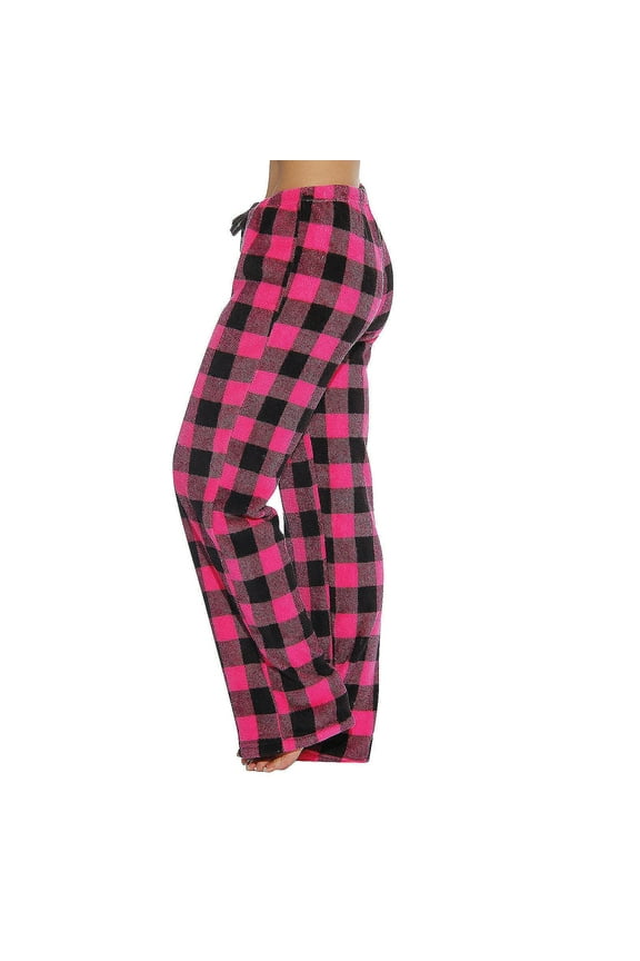 Buffalo Plaid Fuzzy Pajama Pants Women Plush Drawstring Fleece Flannel Casual Pajama Bottoms Homey Fluffy Pj Pants Hot Pink L