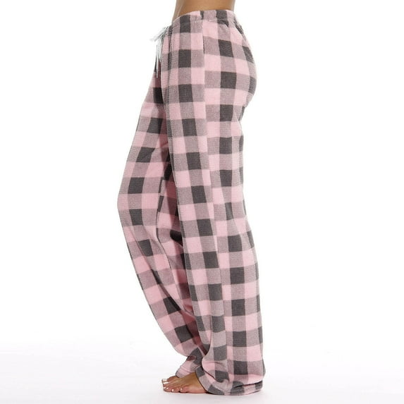 GXIPO Buffalo Plaid Fuzzy Pajama Pants Women Plush Drawstring Fleece Flannel Comfy Pajama Bottoms Homey Fluffy Home Pants with Pockets Pink 2XL