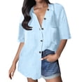 thumbnail image 1 of GXIPO Button Down Shirt Women Cotton Short Sleeve Blouses V Neck Collared Button Up Summer Beach Tops Sky Blue M, 1 of 4
