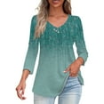 GXIPO Button V Neck Womens 3/4 Sleeve Tops Ruched Work Blouses Tunic