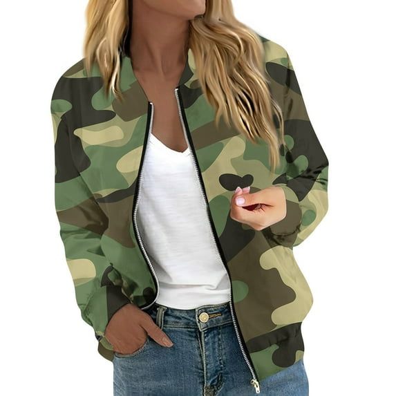 GXIPO Camo Jacket Women Trendy Bomber Jackets Lightweight Thin Pocket Top Zip up Casual Jacket Black XL