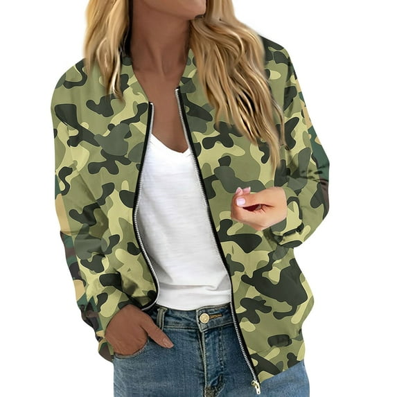 GXIPO Camo Jacket Women Trendy Bomber Jackets Lightweight Thin Pocket Top Zip up Casual Jacket Dark Gray L