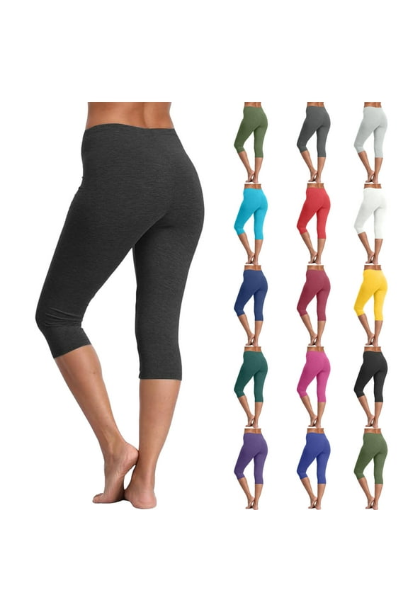 Capri Leggings for Women - Tummy Control Black Leggings High Waisted Yoga Pants Workout Cycling Leggings White M