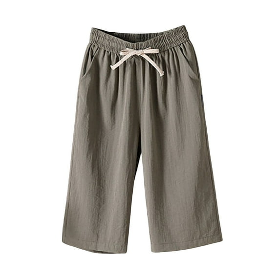 GXIPO Capri Pants for Women Plus Size Wide Leg Capri Pants Casual Dressy Beach Capris with Pockest Army Green 2XL