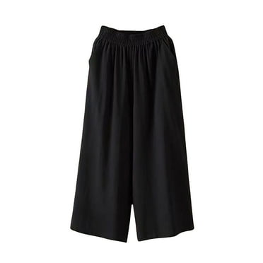 GXIPO Capri Pants for Women Plus Size Wide Leg Capri Pants Casual Dressy Beach Capris with Pockest Black 2XL