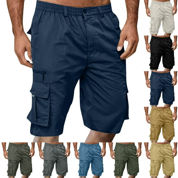 GXIPO Cargo Shorts for Men Big and Tall, Elastic Waist Casual Shorts, Stretch Work Hiking Pants with Zipper Pockets Light Brown L