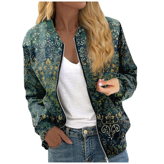 GXIPO Casual Jackets for Women Zip Up Cropped Bomber Jackets Windbreaker Fall Dressy Causal Dark Green XL