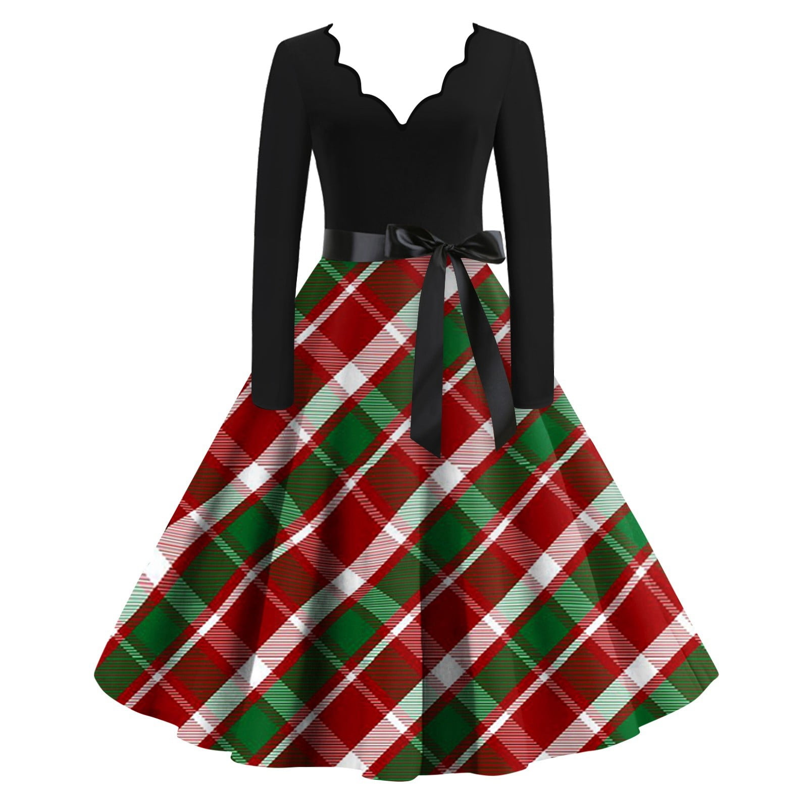 GXIPO Christmas Dresses for Women Xmas Buffalo Plaid Long Sleeve Tea Party Plus Size Cocktail Dresses for Curvy Women Prom V Neck 1950s Retro Vintage Swing Dress Red 3XL Walmart