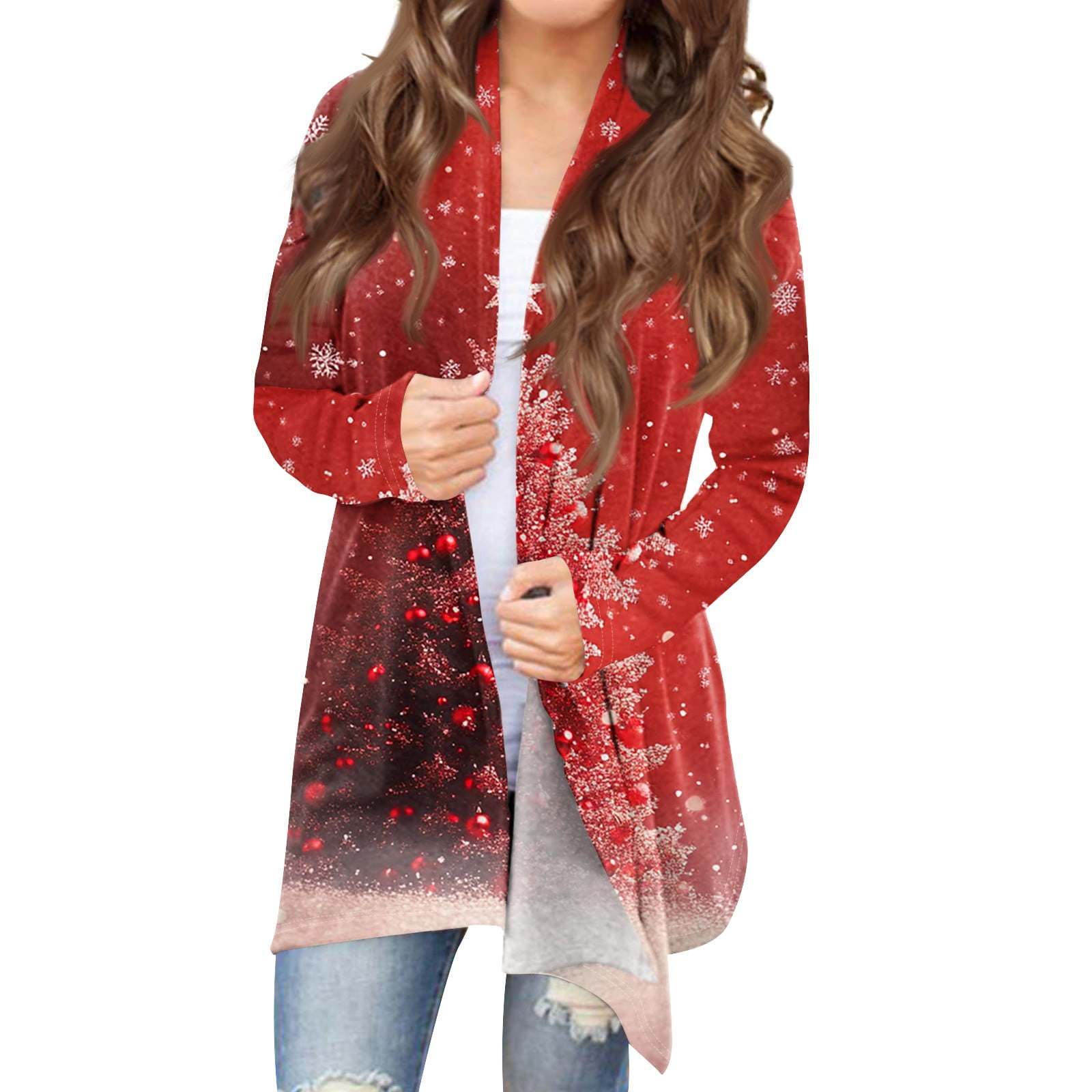 GXIPO Christmas Soft Cardigan for Women Xmas Tree Long Sleeve Open