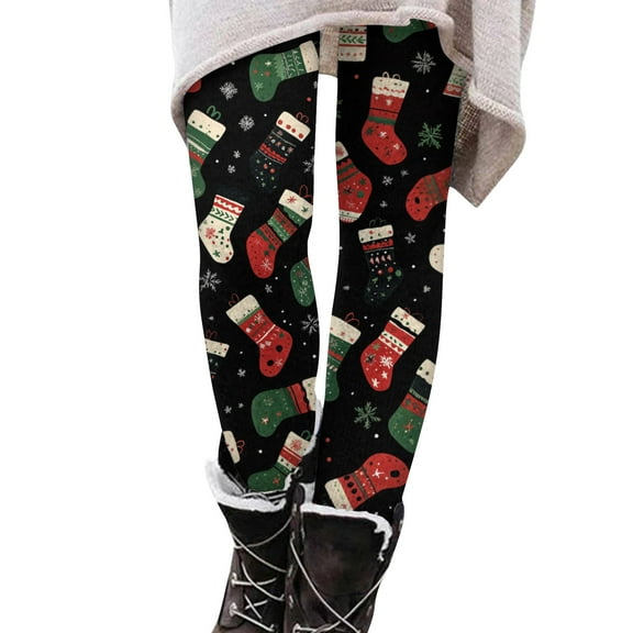 GXIPO Christmas Womens Leggings Workout Xmas Snowflake High Waisted Yoga Pants Fall Winter Plus Size Stretchy Tights Dark Green L