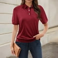 thumbnail image 1 of GXIPO Collared Shirts for Women Polo Style 3-Button Cotton Short Sleeve Casual Summer Tops Wine L, 1 of 5