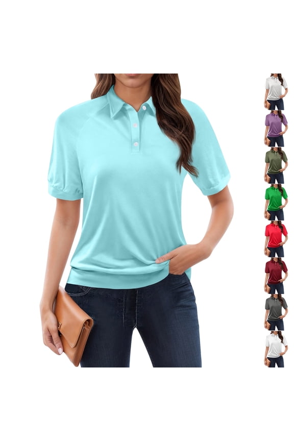 Cotton Polo Shirts for Women 3-Button Collared Short Sleeve Cool Uniform Tops Red L