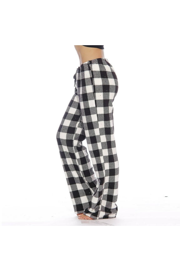 Cute Fuzzy Pajama Pants Women Fleece Buffalo Plaid Flannel Plush Drawstring Pajama Bottoms Homey Fluffy Pj Pants Gray S