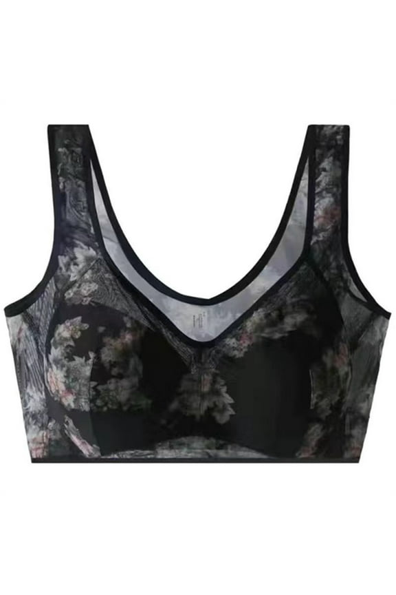 Elle Bloom Bra, Elle Bloom Ice Silk Lace Bra, Foxy Seniors Lacy Bra, Wireless Plus Size Seniors Bras Black 2X-Large