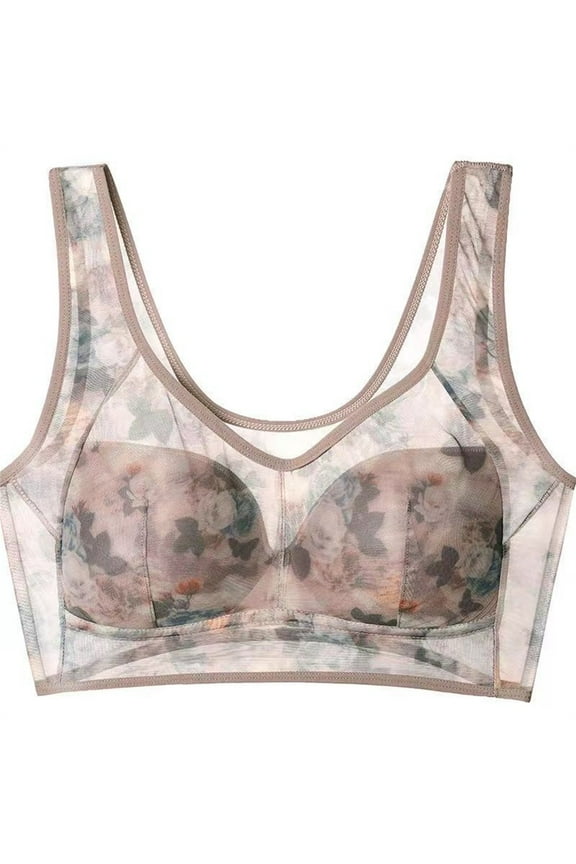 Elle_Bloom Ice Silk Lace Bra, Ellebloom-Lifting Lace Buttonless Comfortable Bra, Miracharm Bras Coffee 2X-Large