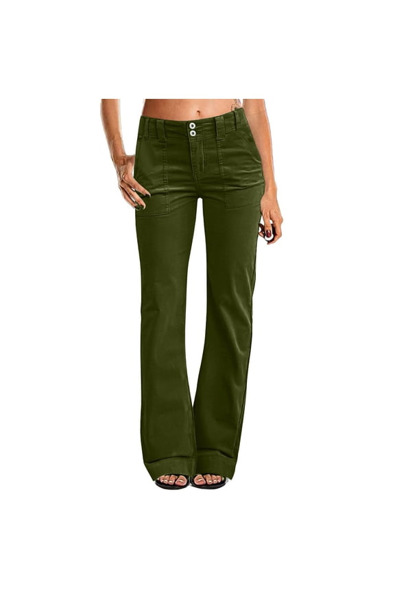 Flare Jeans for Women Business Casual Low Rise Twill Dress Pants Slim Fit Bootcut Trousers Pants with Pockets Army Green 2XL
