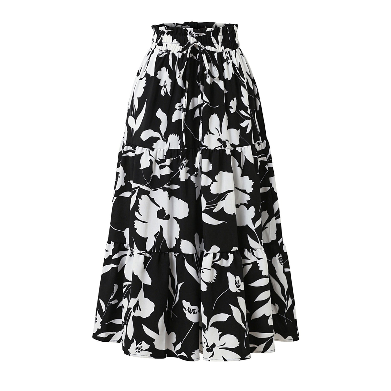 お値下げ！★新品★Lu. I-Line Skirt / Black Flower GXIPO Floral Midi Skirt for Women Summer Comfy Tiered
