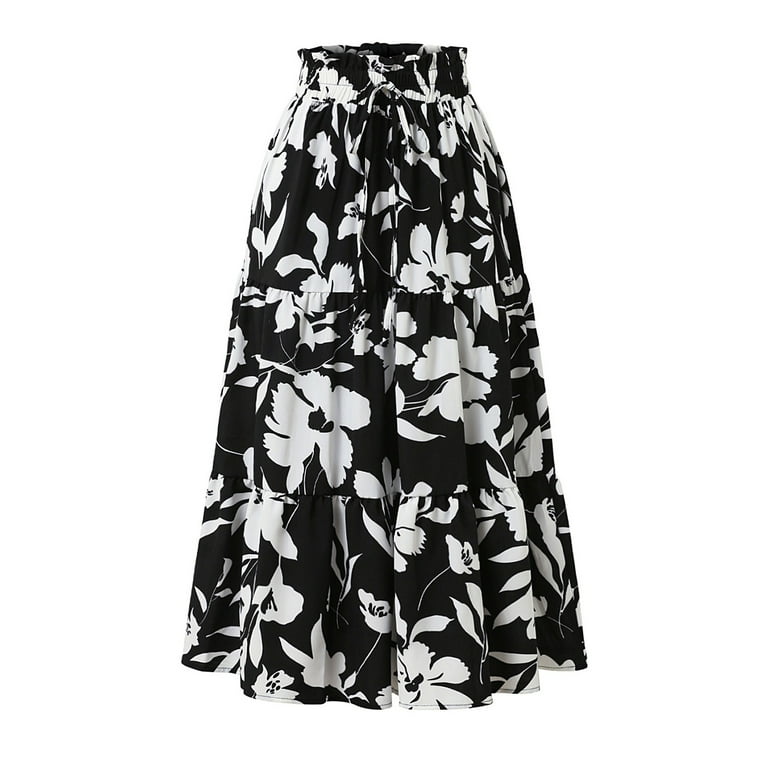 GXIPO Floral Midi Skirt for Women Summer Comfy Tiered