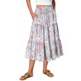 thumbnail image 1 of Floral Midi Skirt for Women Summer Comfy Tiered Elastic High Waisted Skirts Vacation A-Line Flowy Swing Long Skirts Pink 2XL, 1 of 6