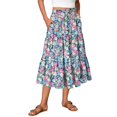 thumbnail image 1 of Floral Midi Skirt for Women Summer Comfy Tiered Elastic High Waisted Skirts Vacation A-Line Flowy Swing Long Skirts Sky Blue L, 1 of 6