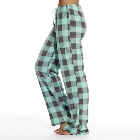 GXIPO Fuzzy Pajama Pants Women Comfy Fleece Buffalo Plaid Flannel Plush Drawstring Pajama Bottoms Homey Fluffy Home Pants with Pockets Mint Green M