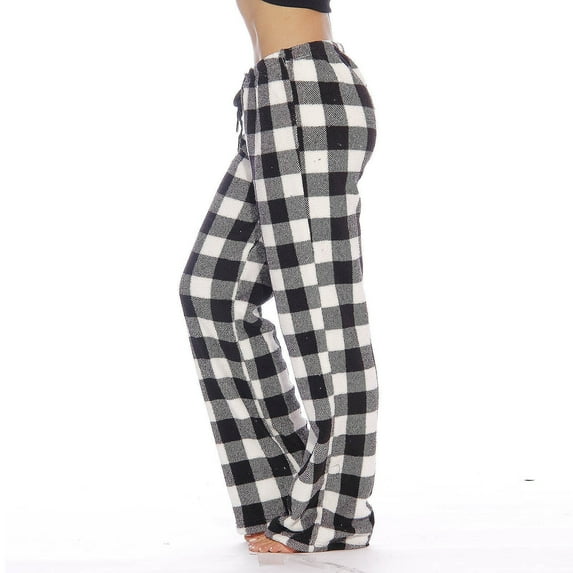 GXIPO Fuzzy Pajama Pants Women Plush Fleece Comfy Buffalo Plaid Flannel Drawstring Pajama Bottoms Homey Fluffy Home Pants with Pockets Gray XL