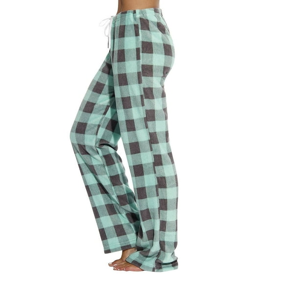 GXIPO Fuzzy Pajama Pants Women Plush Fleece Cozy Buffalo Plaid Flannel Drawstring Pajama Bottoms Homey Fluffy Home Pants with Pockets Mint Green L