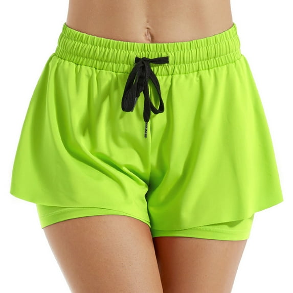 GXIPO Girls Athletic Flowy Shorts with Pocket 2 in 1 Butterfly Shorts for Teen Girls Youth Running Sports Spandex Shorts Fluorescent Green S