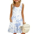 thumbnail image 1 of GXIPO Girls Sleeveless A-Line Floral Casual Holiday Dress Little Girl Dresses Girls Preppy Clothes for 3-14 Spring Outfits Purple 5-6 Years, 1 of 7