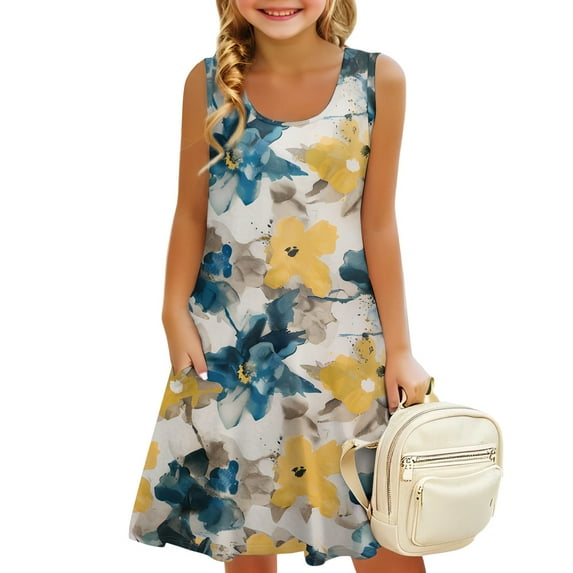 GXIPO Girls Sleeveless A-Line Sunflower Casual Holiday Dress Little Girl Dresses Girls Preppy Clothes for 3-14 Spring Outfits Purple 5-6 Years