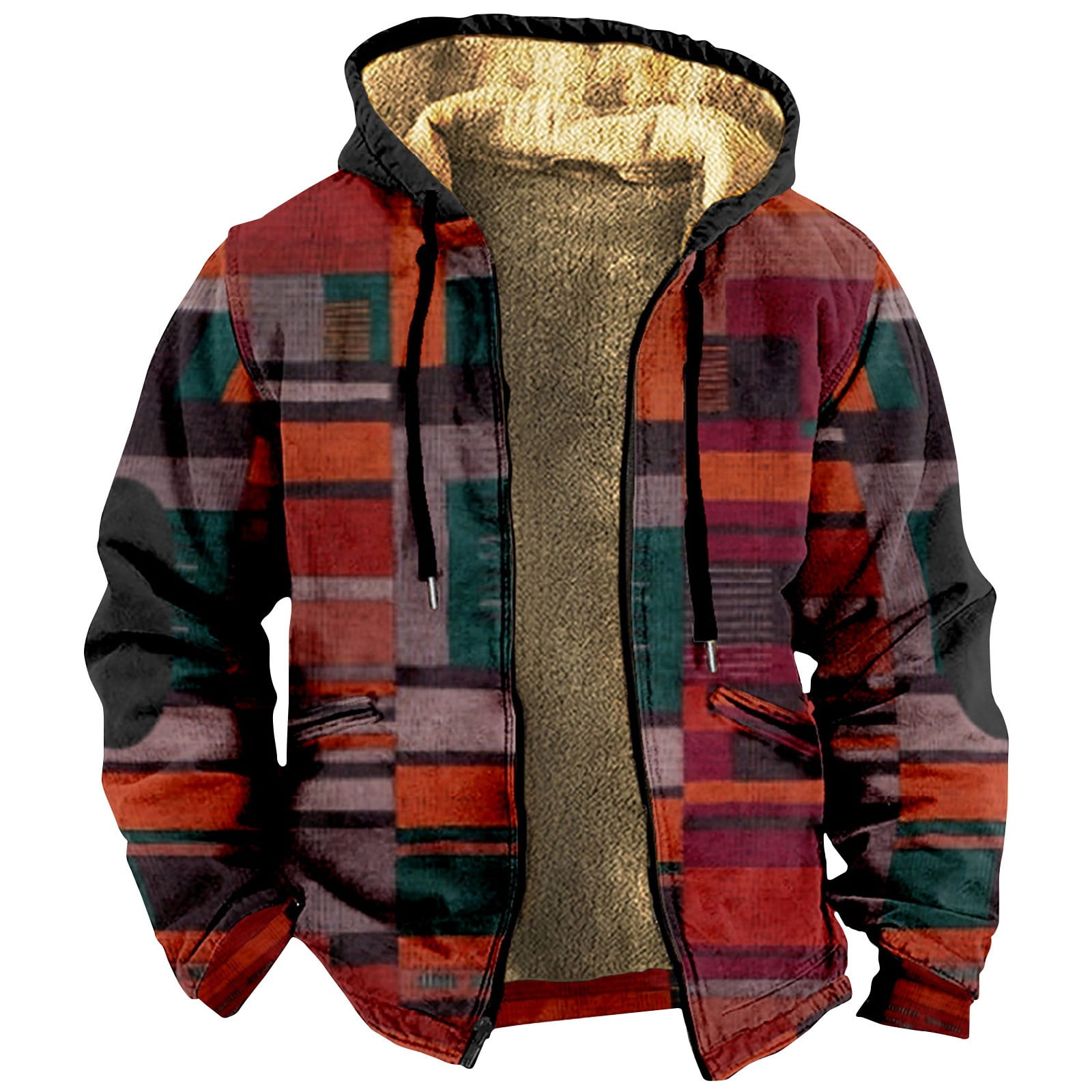 Men's Heavy Flannel Sherpa-Lined Jacket - Big & Tall Plaid Hooded Winter Coat With Zip Front
