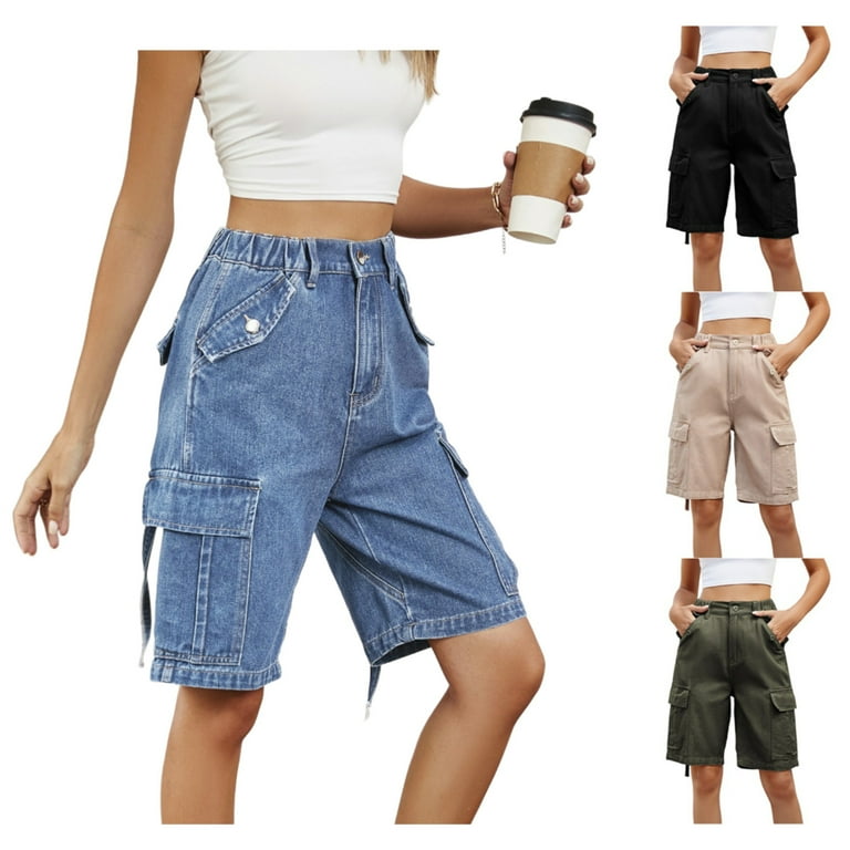 GXIPO High Rise Bermuda Shorts for Women Baggy Knee Length Jean