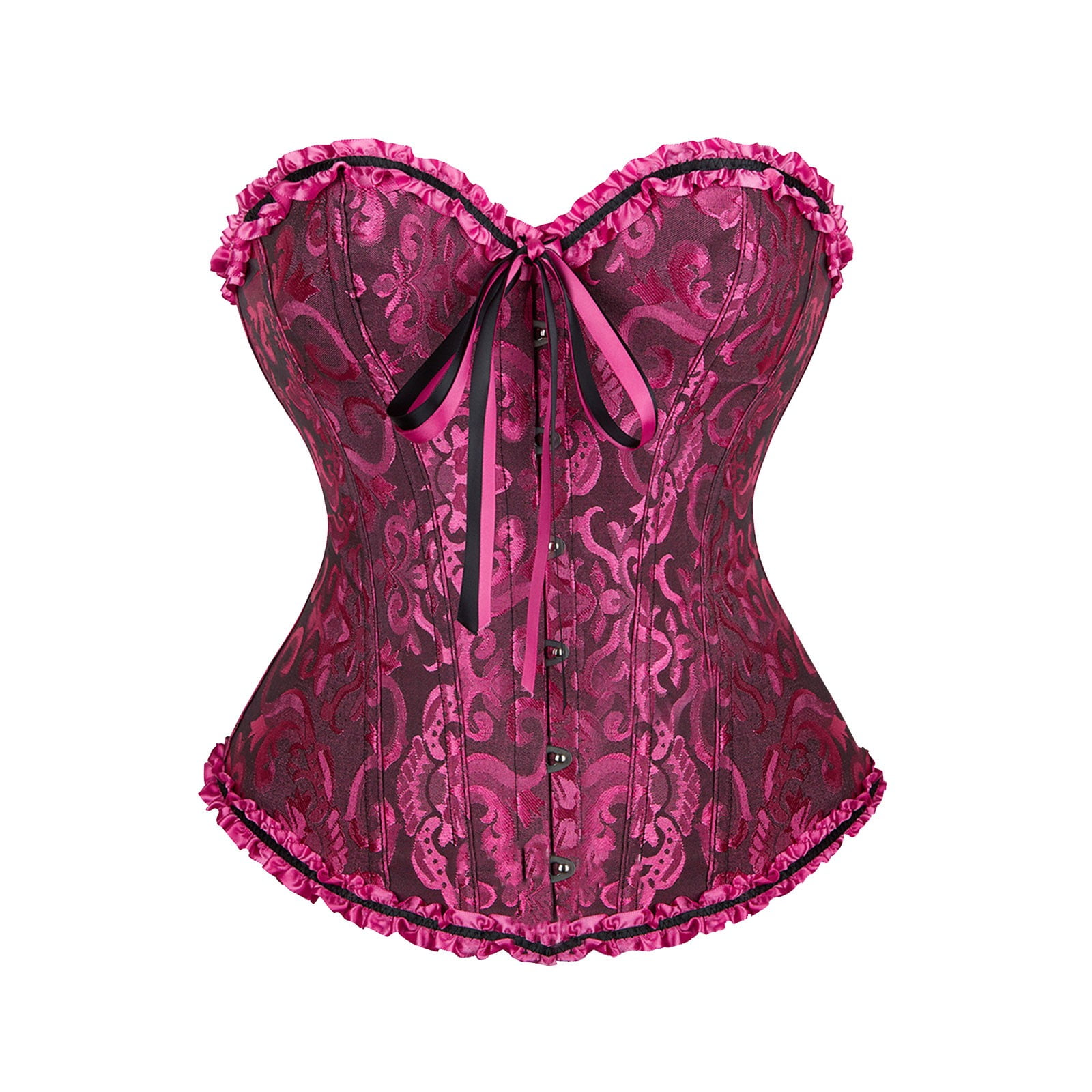 Generisch Korsett Schwarzes Korsett-Damen Schnürkorsett Top Übergröße Satin Floral Boned Overbust Bustier Lingerie Corsage Vollbrustkorsett