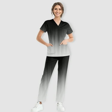 GXIPO In Regular and Petite Womens Scrub Sets V-Neck Scrub Top & Pant with Pockets Medical Nursing Uniforms Set Stretch Workwear