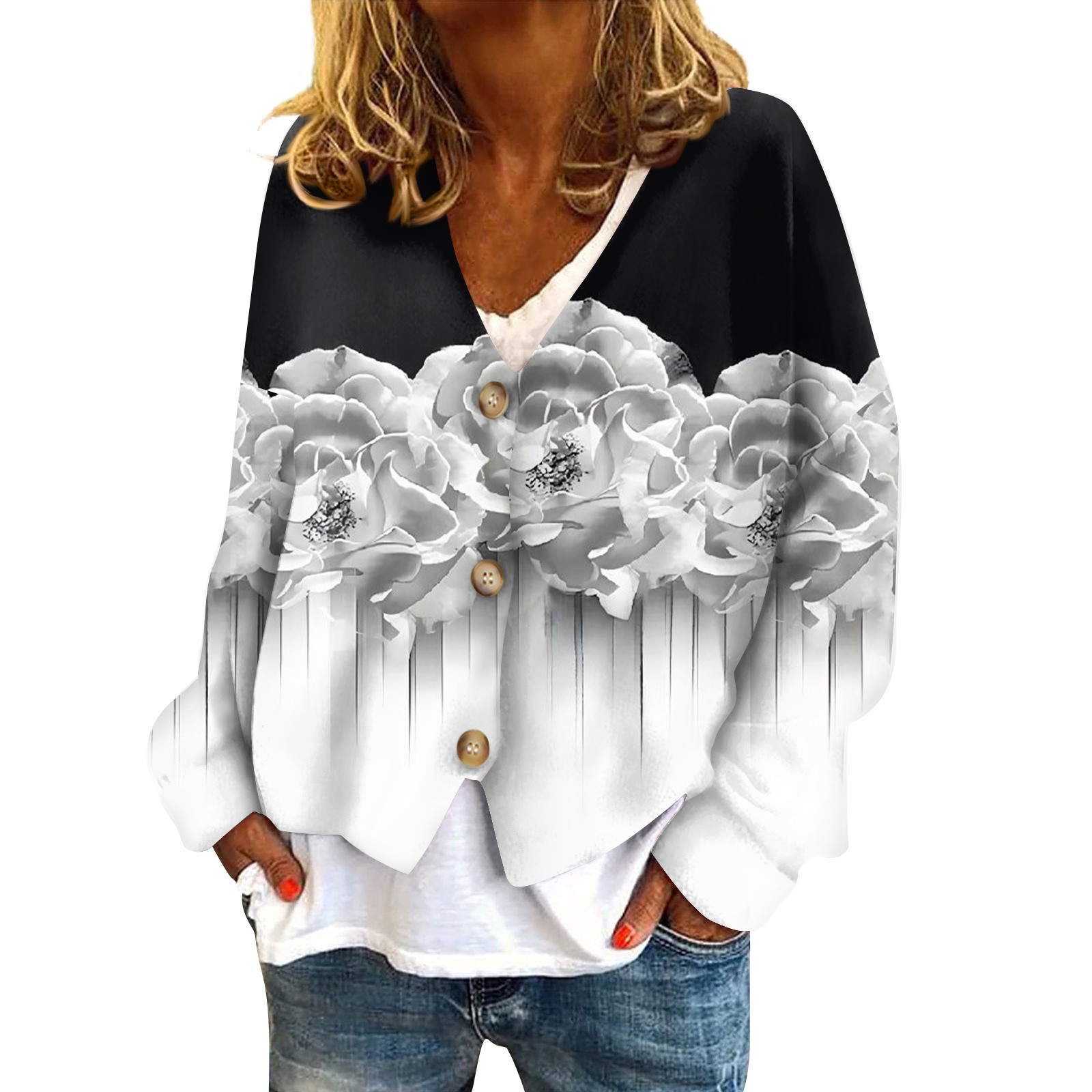 GXIPO Jackets Trendy Womens Flannel Shacket Floral Button Down Shirt