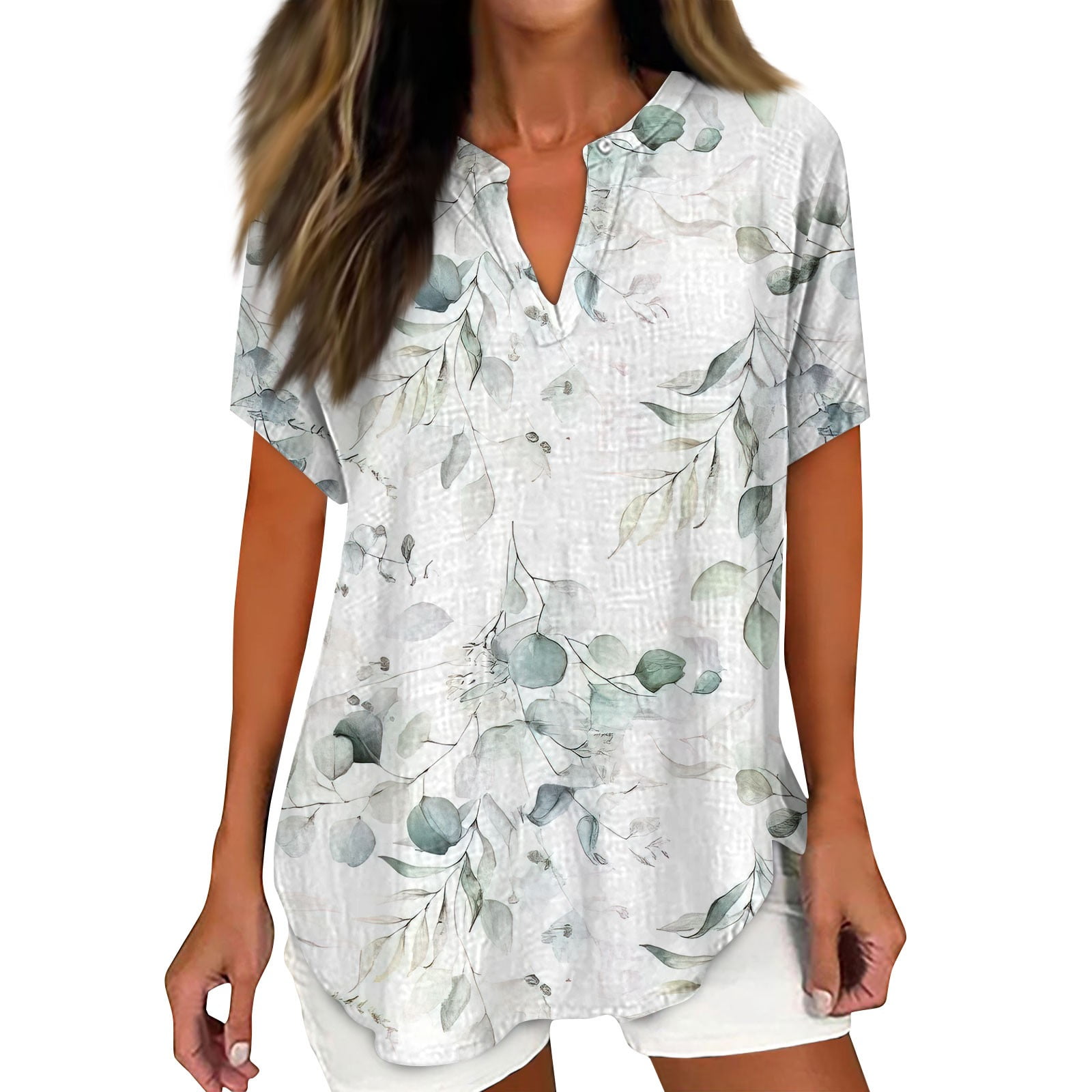 GXIPO Linen Tops for Women Summer 2024 V Neck Short Sleeve Gauze Shirts