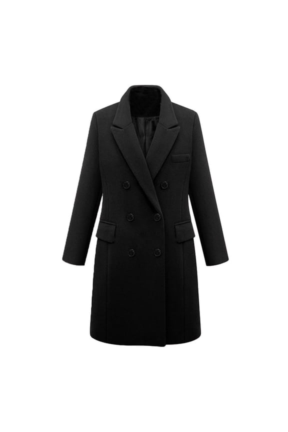 Long Wool Coats for Women Plus Size Casual Formal Work Winter Coat Single Breasted Notch Collar Trench Coat Outerwear Black 5XL