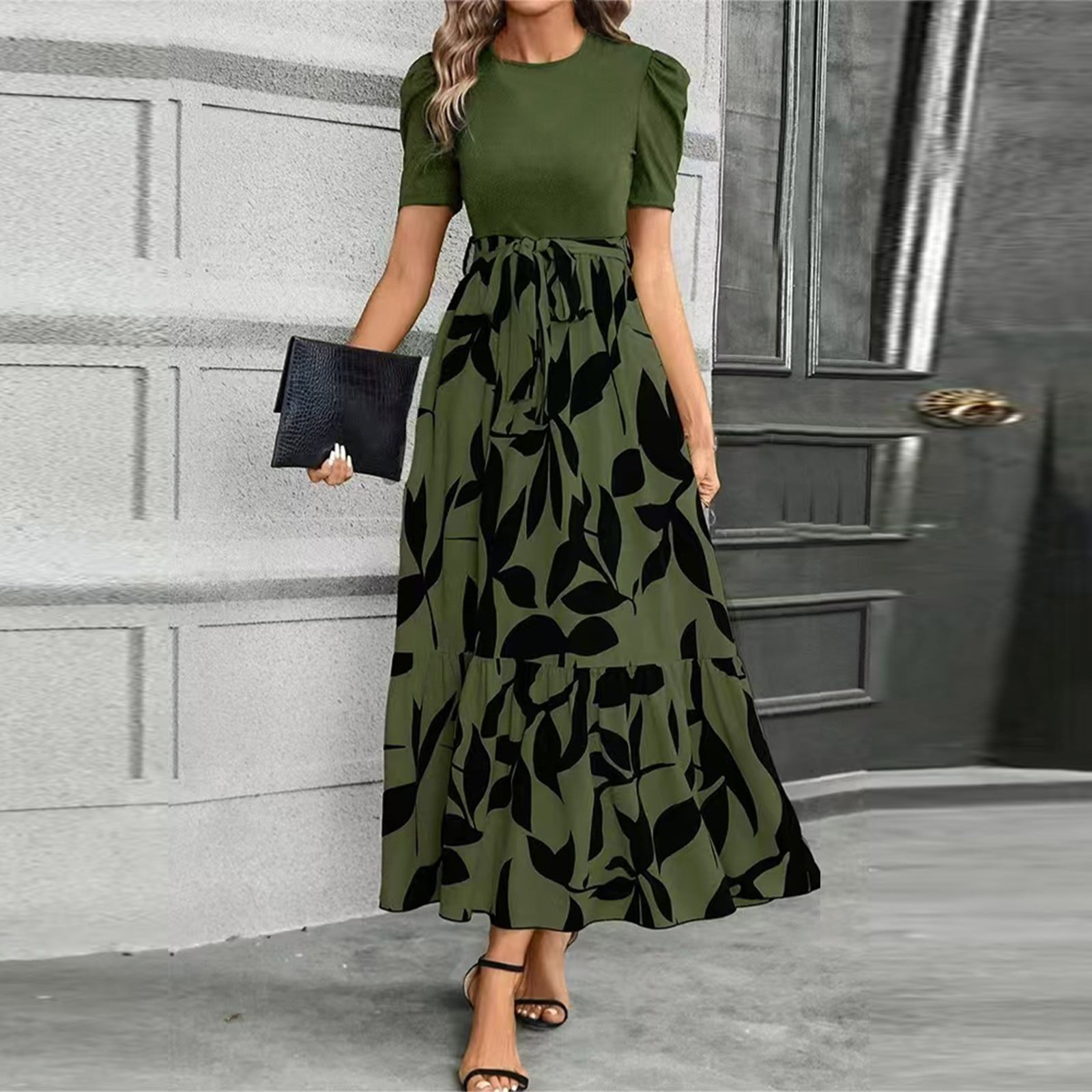 Plus Size Summer Dress Women's Loose Empire Waist Maxi Dress  Casual  Summer Long Dress With Pockets (Dark Green) Women's Maxi Dress