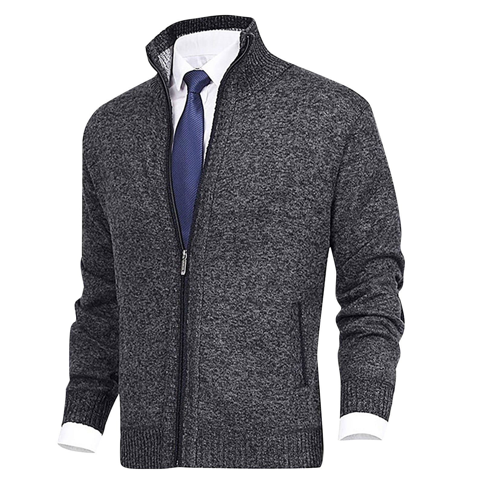 GXIPO Men s Cardigan Sweaters Full Zip Up Stand Collar Slim Fit Casual Knitted Sweater with 2 Front Pockets Dark Gray 3XL Walmart