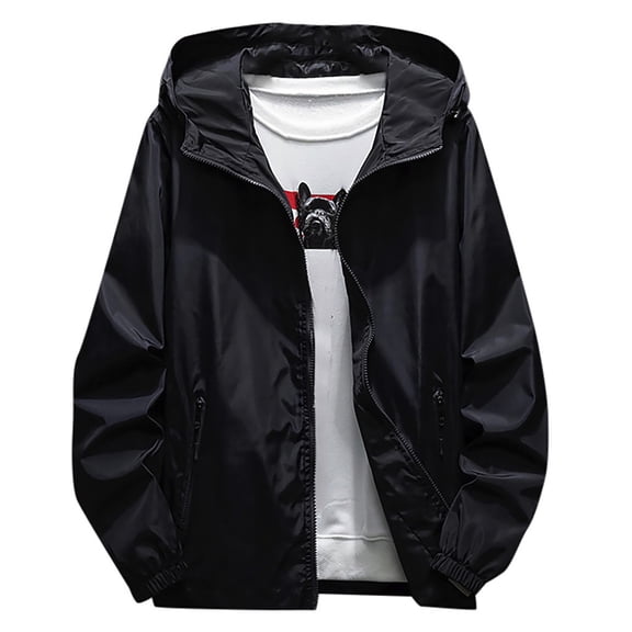 GXIPO Men's Hooded Waterproof Lightweight Windbreaker Jackets Nylon Wind & Water Resistant Rain Jacket Black 2XL