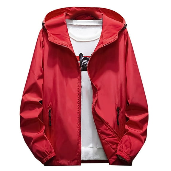 GXIPO Men's Hooded Waterproof Lightweight Windbreaker Jackets Nylon Wind & Water Resistant Rain Jacket Red 2XL