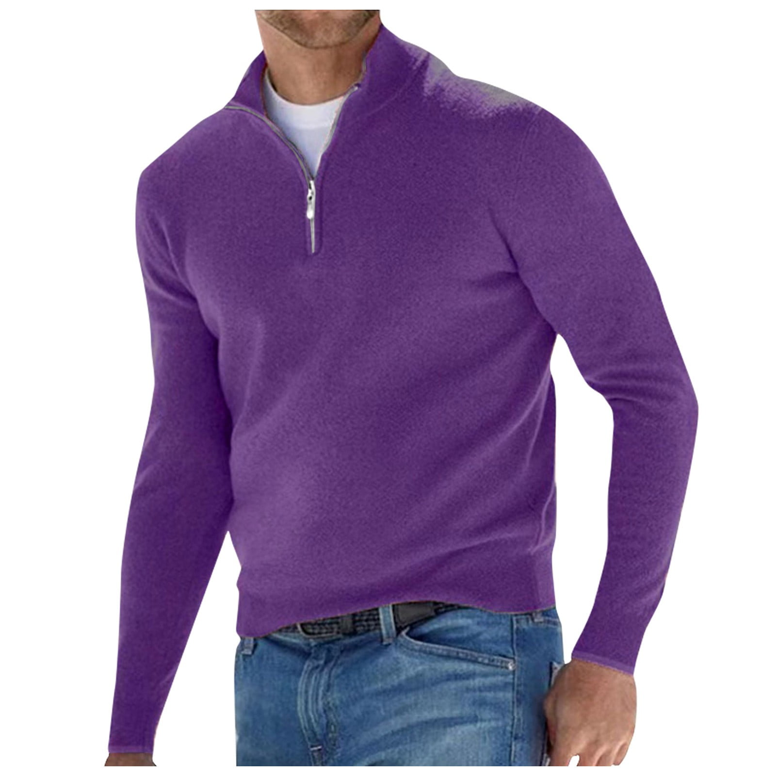 GXIPO Men's Quarter-Zip Sweater Pure Cotton Mock Neck Knit Long