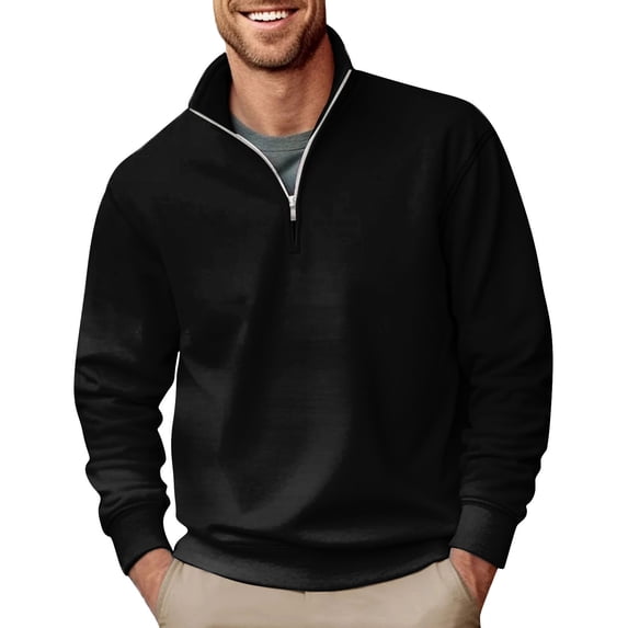 GXIPO Men's Quarter Zip Up Pullover Long Sleeve Casual Polo Sweatshirt Slim Fit Mock Neck Sweaters Black S