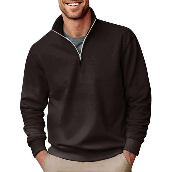 GXIPO Men's Quarter Zip Up Pullover Long Sleeve Casual Polo Sweatshirt Slim Fit Mock Neck Sweaters Coffee S