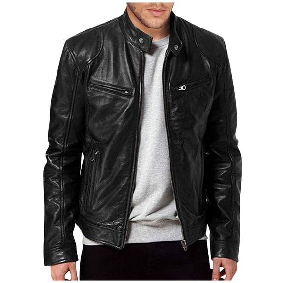 GXIPO Mens Leather Jacket Real Lambskin Cafe Racer Style Leather Biker Jackets For Men Black M
