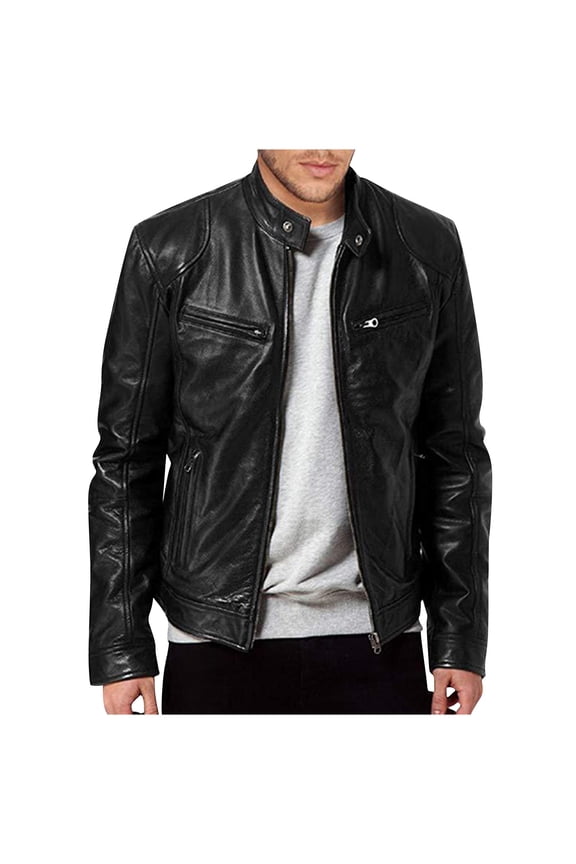 Mens Leather Jacket Real Lambskin Cafe Racer Style Leather Biker Jackets For Men Black M