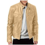 GXIPO Mens Leather Jacket Real Lambskin Cafe Racer Style Leather Biker Jackets For Men Gold 2XL