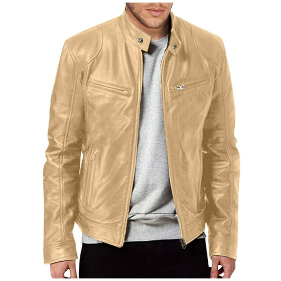 GXIPO Mens Leather Jacket Real Lambskin Cafe Racer Style Leather Biker Jackets For Men Gold M