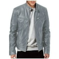 thumbnail image 1 of GXIPO Mens Leather Jacket Real Lambskin Cafe Racer Style Leather Biker Jackets For Men Gray M, 1 of 4